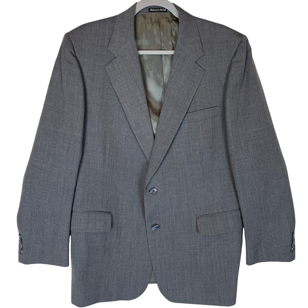 Daks London New York Mens Gray Pinstripe Blazer Sport Coat USA‎ Tailored 44R